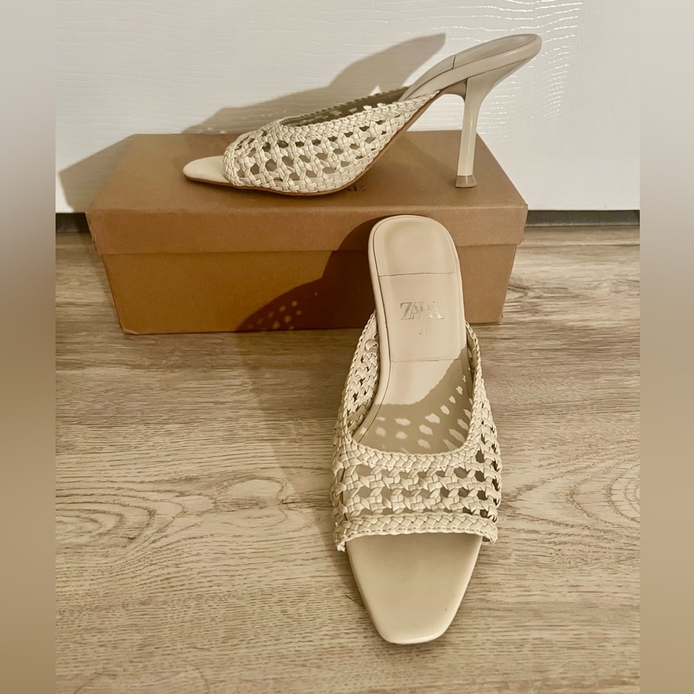 Zara Braided Neutral Mule heels